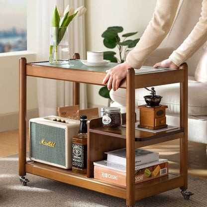 Traditional Vintage Glass Bamboo Movable Rectangular Side Table 3-Tier For Living Room