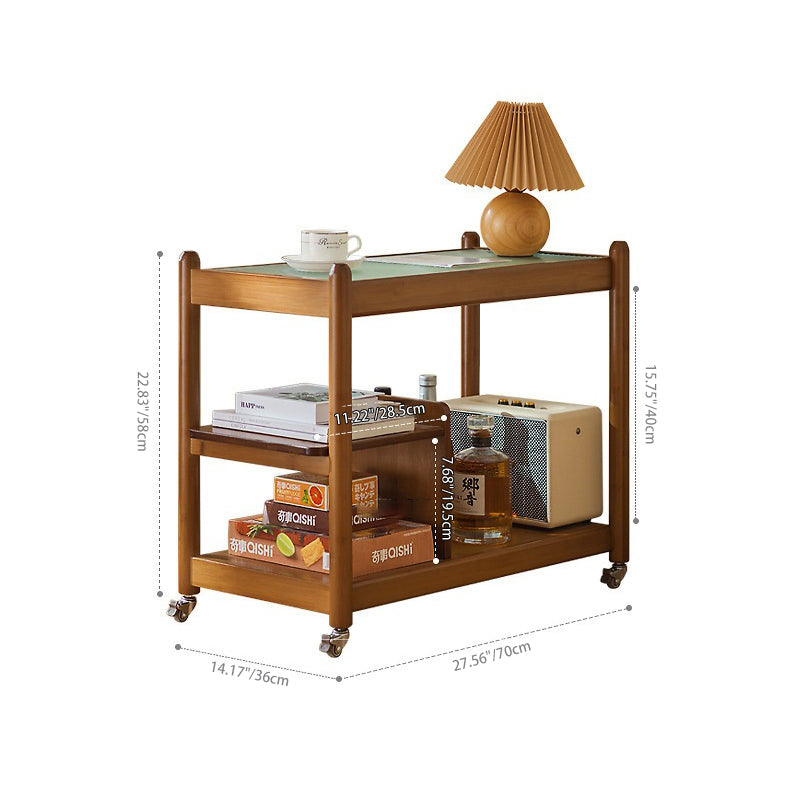 Traditional Vintage Glass Bamboo Movable Rectangular Side Table 3-Tier For Living Room