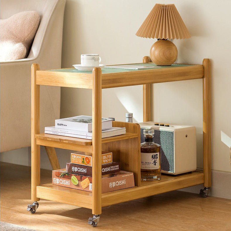 Traditional Vintage Glass Bamboo Movable Rectangular Side Table 3-Tier For Living Room