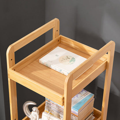 Traditional Chinese Bamboo Movable Rounded Square Side Table 2/3-Tier For Living Room
