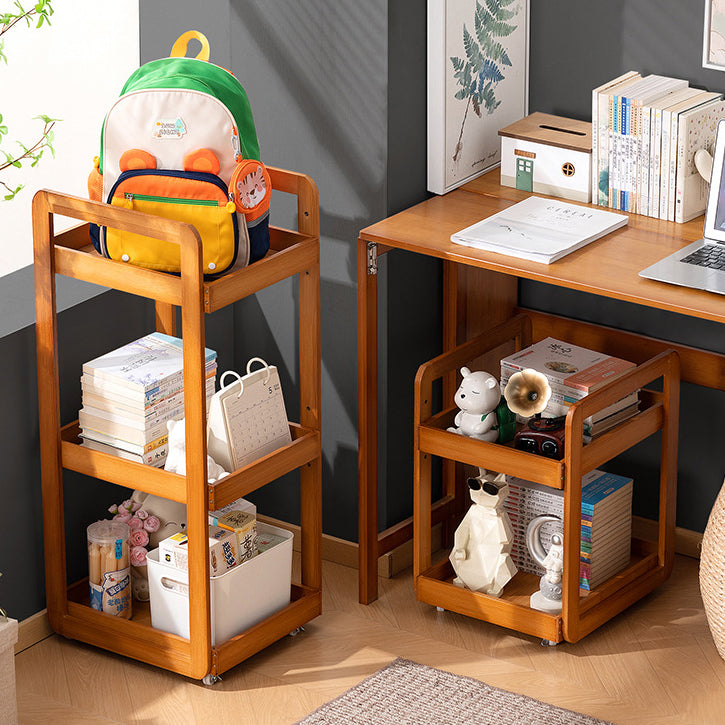 Traditional Chinese Bamboo Movable Rounded Square Side Table 2/3-Tier For Living Room