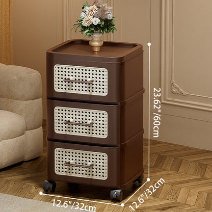 Traditional Chinese Faux Rattan PP Rounded Square Side Table 3/4-Tier For Living Room