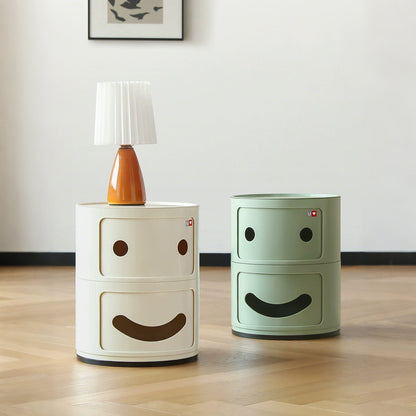 Contemporary Creative ABS Smiley Round Side Table 2-Storage For Living Room