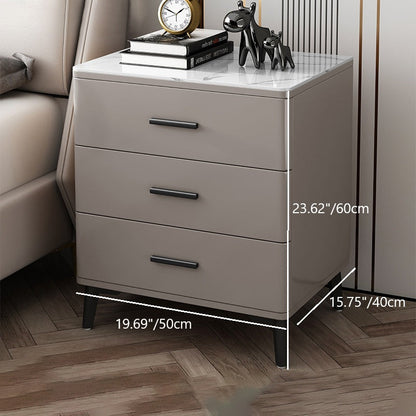 Modern Luxury Sintered Stone Rubberwood Rounded Rectangular Cylindrical Nightstand With 3 Drawers For Bedroom