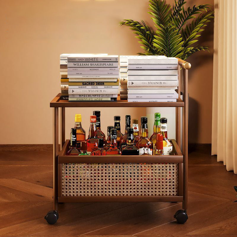 Traditional Chinese MDF Nan Bamboo Woven Rattan Cylindrical Rectangular Side Table 1-Tier For Living Room