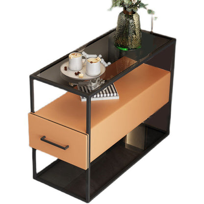 Contemporary Scandinavian Tempered Glass Carbon Steel MDF Rectangular Side Table 3-Tier For Living Room