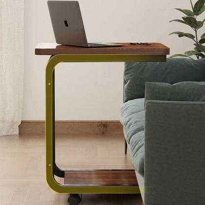 Contemporary Creative Engineered Wood Carbon Steel C-Shaped Rectangular Side Table 2-Tier For Living Room
