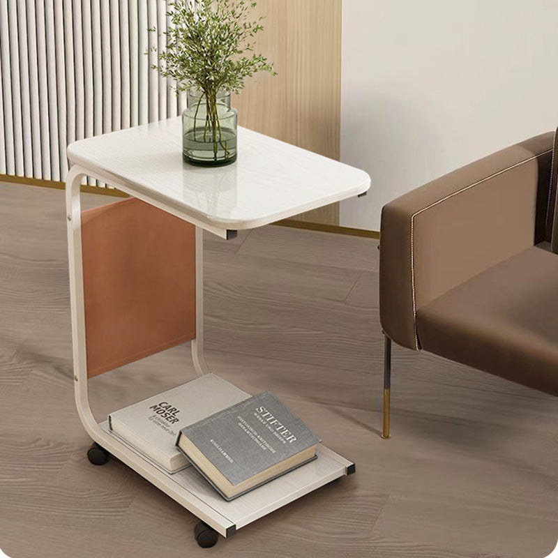 Contemporary Creative Engineered Wood Carbon Steel C-Shaped Rectangular Side Table 2-Tier For Living Room