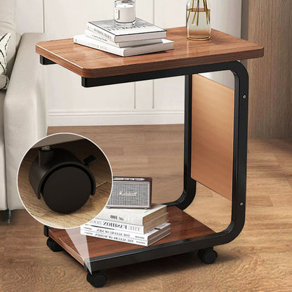 Contemporary Creative Engineered Wood Carbon Steel C-Shaped Rectangular Side Table 2-Tier For Living Room