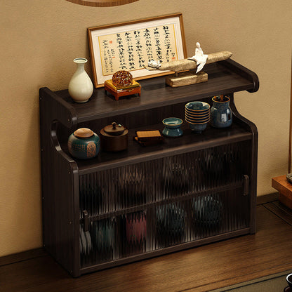 Traditional Chinese Acrylic Bamboo Rectangular Curved Side Table Shelf 4-Tier For Dining Room
