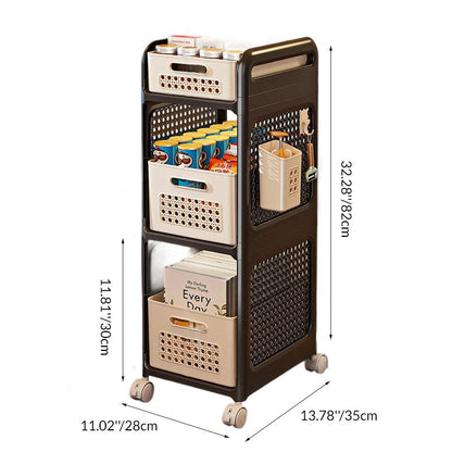 Modern Minimalist Plastic Rectangular Mobile Hollow Storage Shelf 2/3-Shelf For Living Room