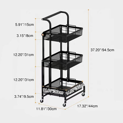 Modern Minimalist Carbon Steel Curved Square Mobile Storage Shelf 3-Tier For Living Room