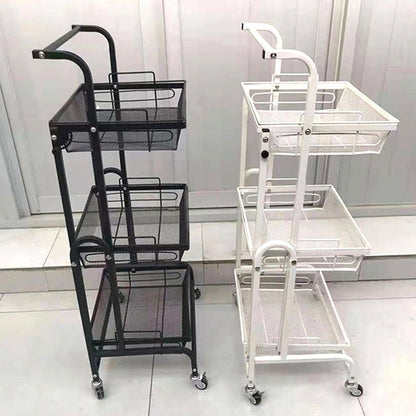 Modern Minimalist Carbon Steel Curved Square Mobile Storage Shelf 3-Tier For Living Room
