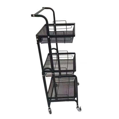 Modern Minimalist Carbon Steel Curved Square Mobile Storage Shelf 3-Tier For Living Room