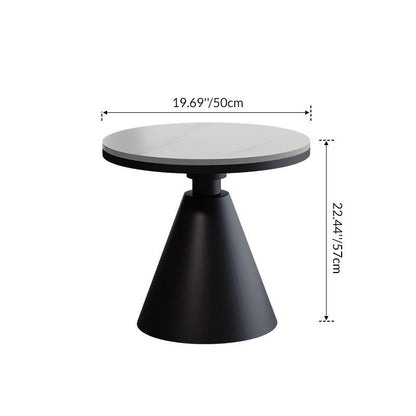 Contemporary Scandinavian Sintered Stone Carbon Steel Conical Round End Table 1-Tier For Living Room