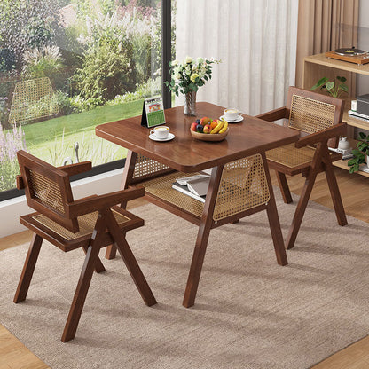 Traditional Japanese Solid Wood Rattan Square Eight-Leg Coffee Table With 2-Tier For Living Room