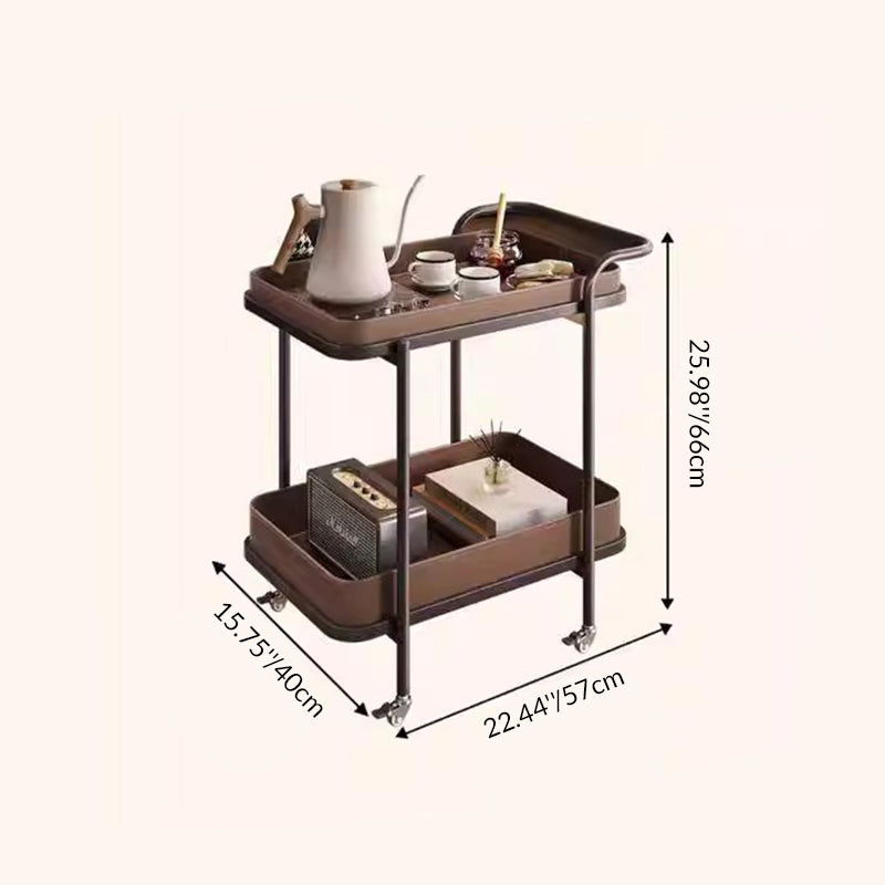 Traditional Vintage Saddle Leather Carbon Steel Metal Rounded Square Side Table With 2-Tier For Living Room
