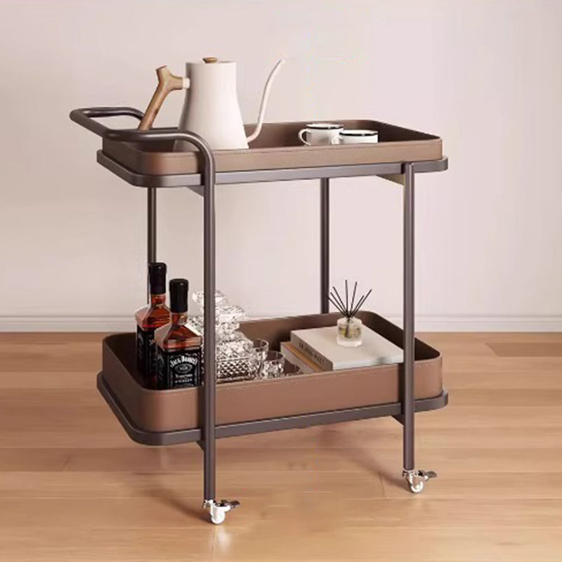 Traditional Vintage Saddle Leather Carbon Steel Metal Rounded Square Side Table With 2-Tier For Living Room