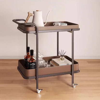 Traditional Vintage Saddle Leather Carbon Steel Metal Rounded Square Side Table With 2-Tier For Living Room