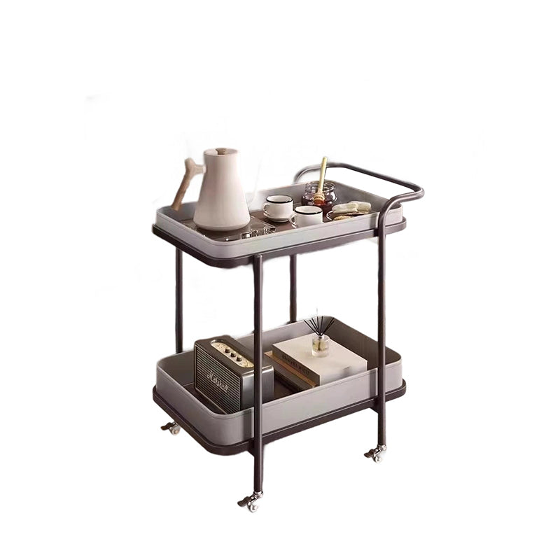 Traditional Vintage Saddle Leather Carbon Steel Metal Rounded Square Side Table With 2-Tier For Living Room