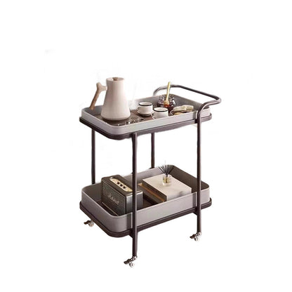 Traditional Vintage Saddle Leather Carbon Steel Metal Rounded Square Side Table With 2-Tier For Living Room