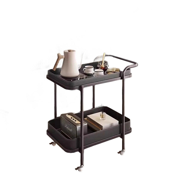 Traditional Vintage Saddle Leather Carbon Steel Metal Rounded Square Side Table With 2-Tier For Living Room