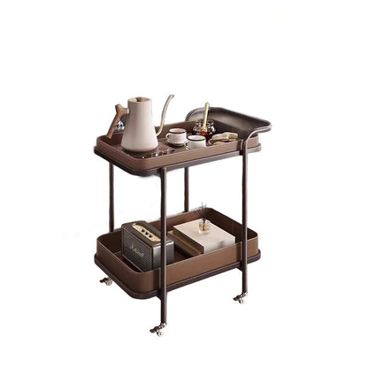 Traditional Vintage Saddle Leather Carbon Steel Metal Rounded Square Side Table With 2-Tier For Living Room