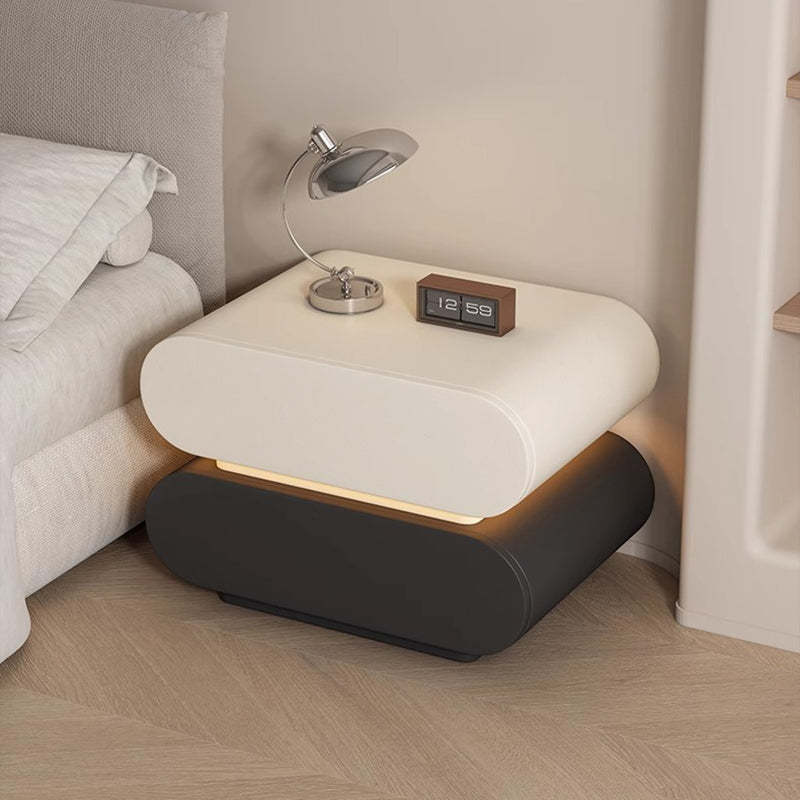 Modern Luxury Cat Scratch Resistant Leather Solid Wood Multilayer Plywood Oval Nightstand With 2-Drawer For Bedroom