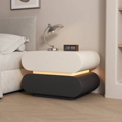 Modern Luxury Cat Scratch Resistant Leather Solid Wood Multilayer Plywood Oval Nightstand With 2-Drawer For Bedroom