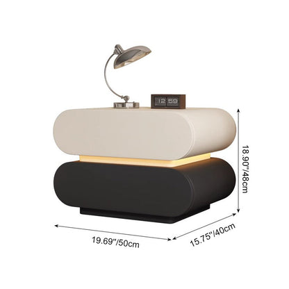 Modern Luxury Cat Scratch Resistant Leather Solid Wood Multilayer Plywood Oval Nightstand With 2-Drawer For Bedroom