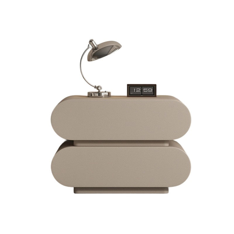 Modern Luxury Cat Scratch Resistant Leather Solid Wood Multilayer Plywood Oval Nightstand With 2-Drawer For Bedroom