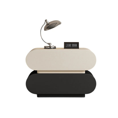 Modern Luxury Cat Scratch Resistant Leather Solid Wood Multilayer Plywood Oval Nightstand With 2-Drawer For Bedroom