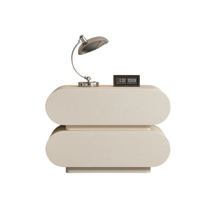 Modern Luxury Cat Scratch Resistant Leather Solid Wood Multilayer Plywood Oval Nightstand With 2-Drawer For Bedroom