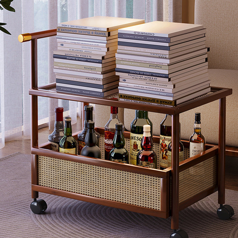Traditional Vintage Bamboo Rattan Acrylic MDF Rectangular Cylindrical Side Table With 2-Tier For Living Room