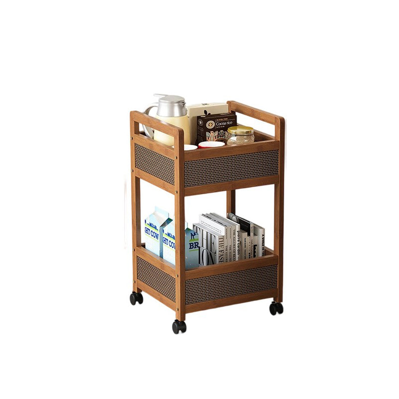 Traditional Vintage Bamboo Wood Rectangular Hollow Rolling Side Table 2/3/4-Tier For Living Room