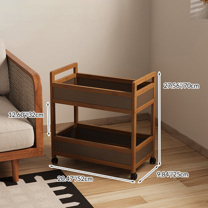 Traditional Vintage Bamboo Wood Rectangular Hollow Rolling Side Table 2/3/4-Tier For Living Room