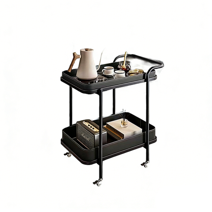 Contemporary Scandinavian Saddle Leather Carbon Steel Movable Cylindrical Rectangular Side Table With 2-Tier For Living Room