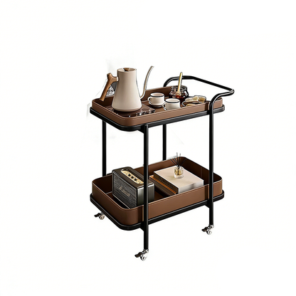 Contemporary Scandinavian Saddle Leather Carbon Steel Movable Cylindrical Rectangular Side Table With 2-Tier For Living Room