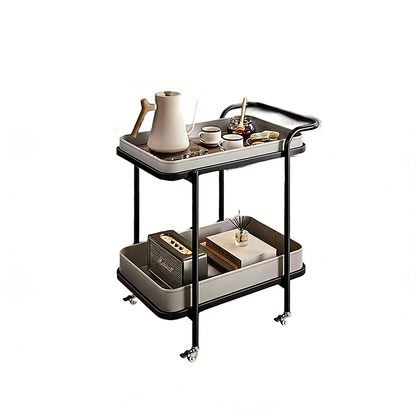 Contemporary Scandinavian Saddle Leather Carbon Steel Movable Cylindrical Rectangular Side Table With 2-Tier For Living Room