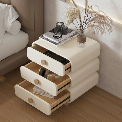 Modern Minimalist Microfiber Leather Solid Wood Rounded Cylinder Rectangular Nightstand With 3 Drawers For Bedroom