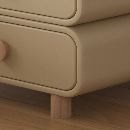 Modern Minimalist Microfiber Leather Solid Wood Rounded Cylinder Rectangular Nightstand With 3 Drawers For Bedroom