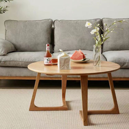 Contemporary Scandinavian Solid Wood Round Straight-Edge Coffee Table With 1-Tier For Living Room