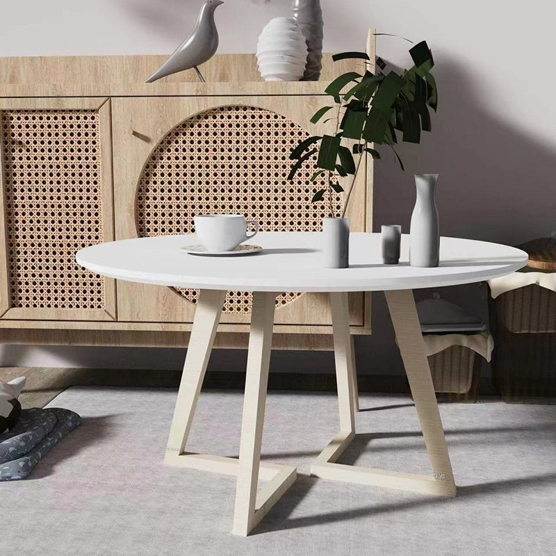 Contemporary Scandinavian Solid Wood Round Straight-Edge Coffee Table With 1-Tier For Living Room