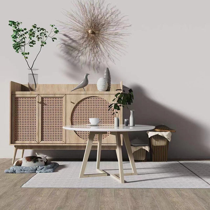 Contemporary Scandinavian Solid Wood Round Straight-Edge Coffee Table With 1-Tier For Living Room