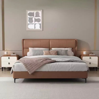 Contemporary Scandinavian Microfiber Leather MDF Solid Wood Steel Rounded Square Nightstand With 2 Drawers For Bedroom