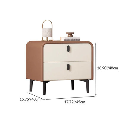 Contemporary Scandinavian Microfiber Leather MDF Solid Wood Steel Rounded Square Nightstand With 2 Drawers For Bedroom