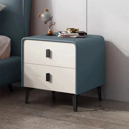 Contemporary Scandinavian Microfiber Leather MDF Solid Wood Steel Rounded Square Nightstand With 2 Drawers For Bedroom
