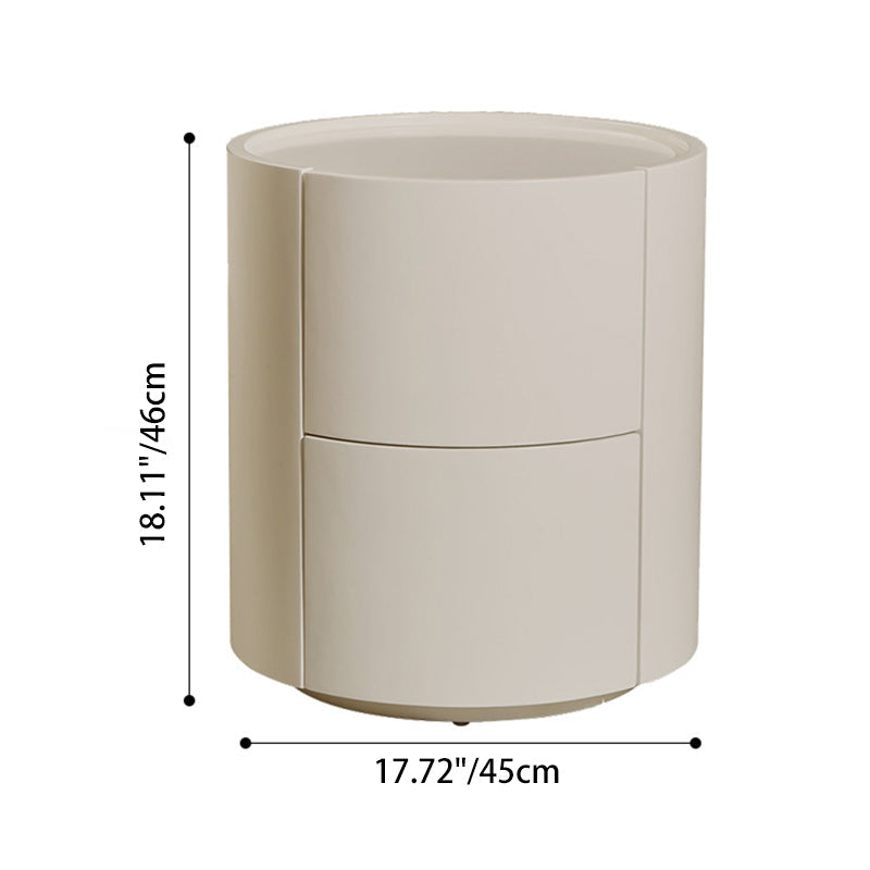 Modern Minimalist Solid Wood Metal Round Cylindrical Nightstand With 2 Drawers For Bedroom