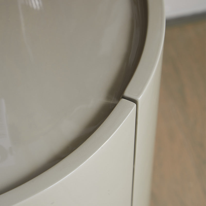 Modern Minimalist Solid Wood Metal Round Cylindrical Nightstand With 2 Drawers For Bedroom