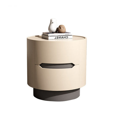 Traditional French Solid Wood Round Cylindrical Nightstand With 2 Drawers For Bedroom
